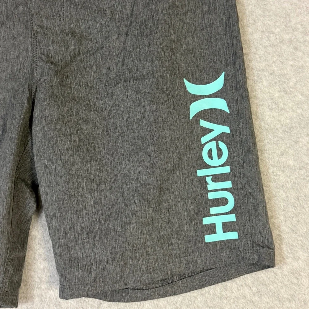 Hurley Mens Gray Teal Logo Board Shorts Swim Trunks Size 32 MBS0008690